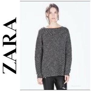 Zara Knit Black White Boat Neck Sweater M